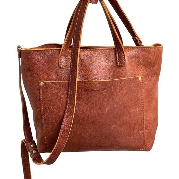 Portland leather two way tote crossbody bag in brown leather